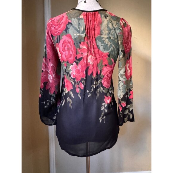 Anthropologie One Fine Day Sheer Floral Blouse Sz XS Button Front Romantic Boho - Picture 3 of 16